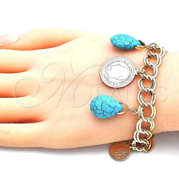 Gold Filled Bracelet — Charm Bracelet Teardrop Design with Turquoise Opal Polished — alternate product view — SKU 140783 | Oro Laminado brazalete — Charm Bracelet Teardrop diseño with Turquoise Opal pulido — SKU 140783