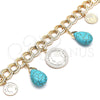 Oro Laminado Charm Bracelet, Gold Filled Style Teardrop Design, with Turquoise Opal, Polished, Golden Finish, 03.331.0127.08 (10 MM Thickness, 8 Inches Length)