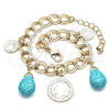 Oro Laminado Charm Bracelet, Gold Filled Style Teardrop Design, with Turquoise Opal, Polished, Golden Finish, 03.331.0127.08 (10 MM Thickness, 8 Inches Length)