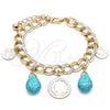 Oro Laminado Charm Bracelet, Gold Filled Style Teardrop Design, with Turquoise Opal, Polished, Golden Finish, 03.331.0127.08 (10 MM Thickness, 8 Inches Length)