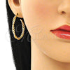 Oro Laminado Stud Earring, Gold Filled Style Curb Design, Polished, Golden Finish, 02.163.0141
