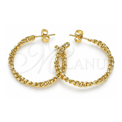 Oro Laminado Stud Earring, Gold Filled Style Curb Design, Polished, Golden Finish, 02.163.0141