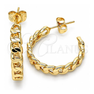 Oro Laminado Stud Earring, Gold Filled Style Curb Design, Polished, Golden Finish, 02.163.0142