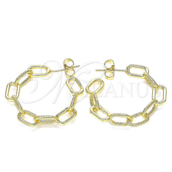 Oro Laminado Stud Earring, Gold Filled Style Paperclip Design, Polished, Golden Finish, 02.163.0143