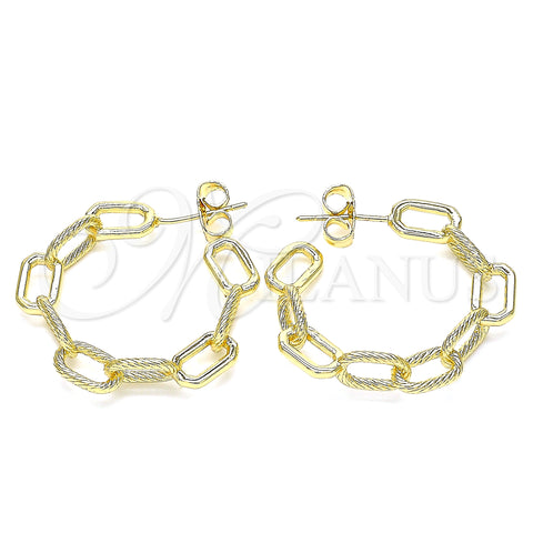 Oro Laminado Stud Earring, Gold Filled Style Paperclip Design, Polished, Golden Finish, 02.163.0143