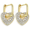 Oro Laminado Huggie Hoop, Gold Filled Style Heart and Paperclip Design, with White Cubic Zirconia, Polished, Golden Finish, 02.210.0469.12