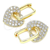 Oro Laminado Huggie Hoop, Gold Filled Style Heart and Paperclip Design, with White Cubic Zirconia, Polished, Golden Finish, 02.210.0469.12