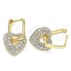 Oro Laminado Huggie Hoop, Gold Filled Style Heart and Paperclip Design, with White Cubic Zirconia, Polished, Golden Finish, 02.210.0469.12