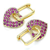 Oro Laminado Huggie Hoop, Gold Filled Style Heart and Paperclip Design, with Ruby Cubic Zirconia, Polished, Golden Finish, 02.210.0469.1.12