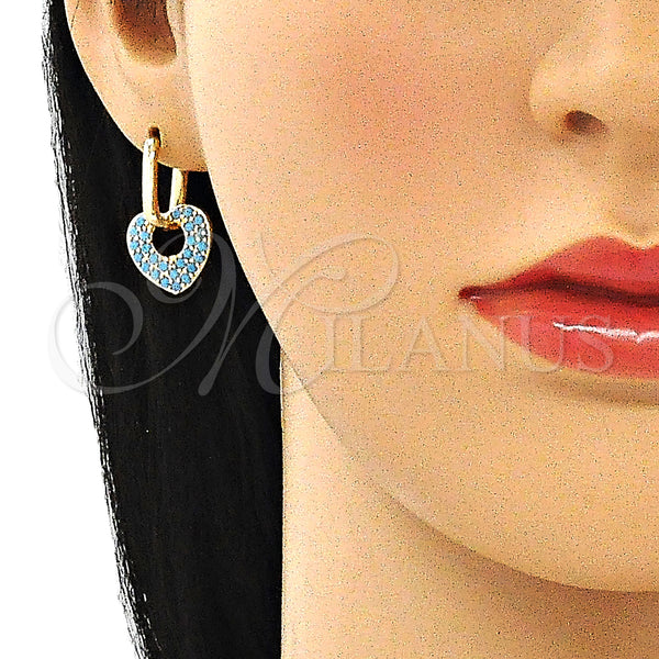Gold Filled Hoop Earrings — Huggie Hoop Heart and Paperclip Design with Turquoise — alternate product view — SKU 140796 | Oro Laminado aretes de aro — Huggie Hoop corazón and Paperclip diseño with Turquoise — SKU 140796