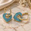 Oro Laminado Huggie Hoop, Gold Filled Style Heart and Paperclip Design, with Turquoise Cubic Zirconia, Polished, Golden Finish, 02.210.0469.3.12