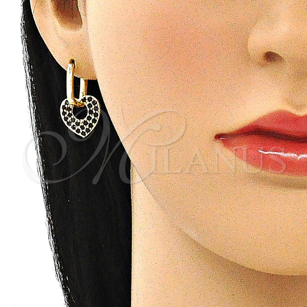 Gold Filled Hoop Earrings — Huggie Hoop Heart and Paperclip Design with Black — alternate product view — SKU 140797 | Oro Laminado aretes de aro — Huggie Hoop corazón and Paperclip diseño with negro — SKU 140797