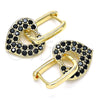 Oro Laminado Huggie Hoop, Gold Filled Style Heart and Paperclip Design, with Black Cubic Zirconia, Polished, Golden Finish, 02.210.0469.4.12