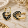Oro Laminado Huggie Hoop, Gold Filled Style Heart and Paperclip Design, with Black Cubic Zirconia, Polished, Golden Finish, 02.210.0469.4.12