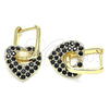 Oro Laminado Huggie Hoop, Gold Filled Style Heart and Paperclip Design, with Black Cubic Zirconia, Polished, Golden Finish, 02.210.0469.4.12