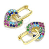 Oro Laminado Huggie Hoop, Gold Filled Style Heart and Paperclip Design, with Multicolor Cubic Zirconia, Polished, Golden Finish, 02.210.0469.5.12