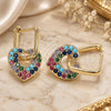 Oro Laminado Huggie Hoop, Gold Filled Style Heart and Paperclip Design, with Multicolor Cubic Zirconia, Polished, Golden Finish, 02.210.0469.5.12