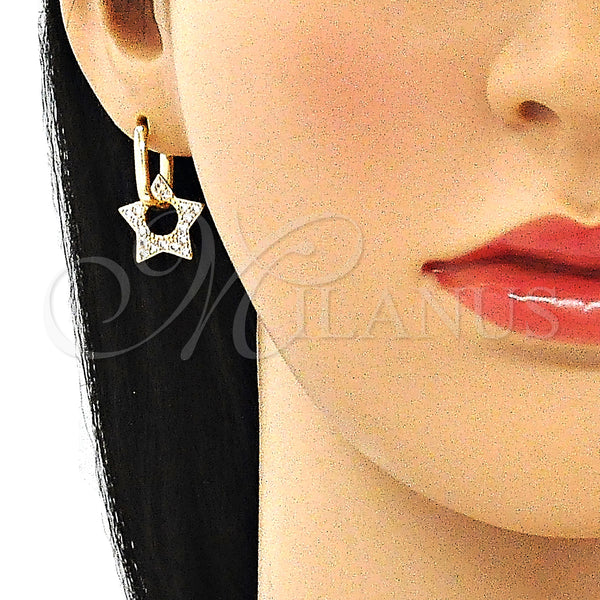 Gold Filled Hoop Earrings — Huggie Hoop Star and Paperclip Design with White — alternate product view — SKU 140799 | Oro Laminado aretes de aro — Huggie Hoop estrella and Paperclip diseño with blanco — SKU 140799