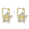 Oro Laminado Huggie Hoop, Gold Filled Style Star and Paperclip Design, with White Cubic Zirconia, Polished, Golden Finish, 02.210.0470.12
