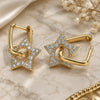 Oro Laminado Huggie Hoop, Gold Filled Style Star and Paperclip Design, with White Cubic Zirconia, Polished, Golden Finish, 02.210.0470.12