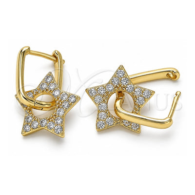 Oro Laminado Huggie Hoop, Gold Filled Style Star and Paperclip Design, with White Cubic Zirconia, Polished, Golden Finish, 02.210.0470.12