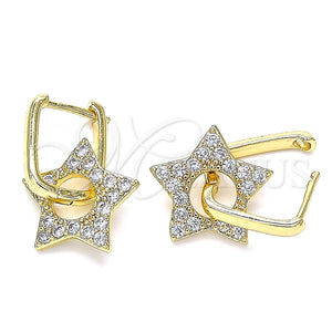 Gold Filled Hoop Earrings — Huggie Hoop Star and Paperclip Design with White — main product view — SKU 140799 | Oro Laminado aretes de aro — Huggie Hoop estrella and Paperclip diseño with blanco — SKU 140799