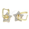 Oro Laminado Huggie Hoop, Gold Filled Style Star and Paperclip Design, with White Cubic Zirconia, Polished, Golden Finish, 02.210.0470.12