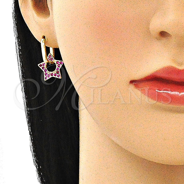 Gold Filled Hoop Earrings — Huggie Hoop Star and Paperclip Design with Ruby — alternate product view — SKU 140800 | Oro Laminado aretes de aro — Huggie Hoop estrella and Paperclip diseño with Ruby — SKU 140800