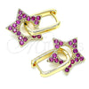 Oro Laminado Huggie Hoop, Gold Filled Style Star and Paperclip Design, with Ruby Cubic Zirconia, Polished, Golden Finish, 02.210.0470.1.12