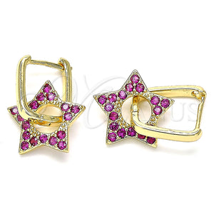 Gold Filled Hoop Earrings — Huggie Hoop Star and Paperclip Design with Ruby — main product view — SKU 140800 | Oro Laminado aretes de aro — Huggie Hoop estrella and Paperclip diseño with Ruby — SKU 140800