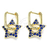 Oro Laminado Huggie Hoop, Gold Filled Style Star and Paperclip Design, with Sapphire Blue Cubic Zirconia, Polished, Golden Finish, 02.210.0470.2.12