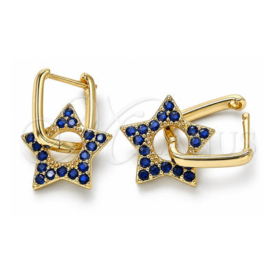 Oro Laminado Huggie Hoop, Gold Filled Style Star and Paperclip Design, with Sapphire Blue Cubic Zirconia, Polished, Golden Finish, 02.210.0470.2.12