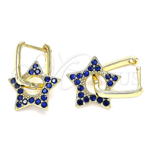 Gold Filled Hoop Earrings — Huggie Hoop Star and Paperclip Design with Sapphire — main product view — SKU 140801 | Oro Laminado aretes de aro — Huggie Hoop estrella and Paperclip diseño with Sapphire — SKU 140801
