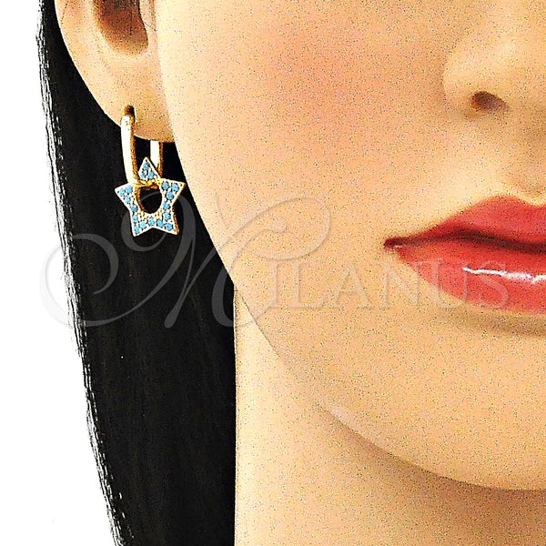 Gold Filled Hoop Earrings — Huggie Hoop Star and Paperclip Design with Turquoise — alternate product view — SKU 140802 | Oro Laminado aretes de aro — Huggie Hoop estrella and Paperclip diseño with Turquoise — SKU 140802