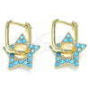 Oro Laminado Huggie Hoop, Gold Filled Style Star and Paperclip Design, with Turquoise Cubic Zirconia, Polished, Golden Finish, 02.210.0470.3.12