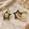 Oro Laminado Huggie Hoop, Gold Filled Style Star and Paperclip Design, with Black Cubic Zirconia, Polished, Golden Finish, 02.210.0470.4.12
