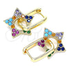 Oro Laminado Huggie Hoop, Gold Filled Style Star and Paperclip Design, with Multicolor Cubic Zirconia, Polished, Golden Finish, 02.210.0470.5.12