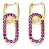 Oro Laminado Huggie Hoop, Gold Filled Style Paperclip Design, with Ruby Cubic Zirconia, Polished, Golden Finish, 02.210.0471.1.12