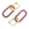 Oro Laminado Huggie Hoop, Gold Filled Style Paperclip Design, with Ruby Cubic Zirconia, Polished, Golden Finish, 02.210.0471.1.12