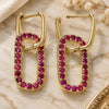 Oro Laminado Huggie Hoop, Gold Filled Style Paperclip Design, with Ruby Cubic Zirconia, Polished, Golden Finish, 02.210.0471.1.12