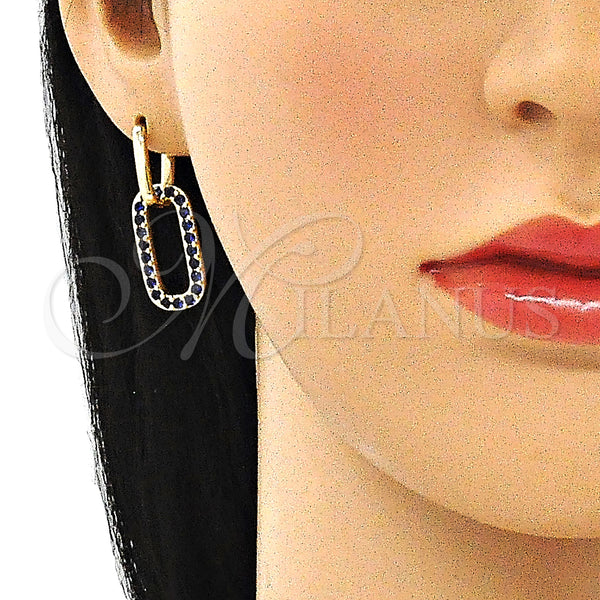 Gold Filled Hoop Earrings — Huggie Hoop Paperclip Design with Sapphire Blue Cubic — alternate product view — SKU 140807 | Oro Laminado aretes de aro — Huggie Hoop Paperclip diseño with Sapphire Blue Cubic — SKU 140807