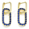 Oro Laminado Huggie Hoop, Gold Filled Style Paperclip Design, with Sapphire Blue Cubic Zirconia, Polished, Golden Finish, 02.210.0471.2.12