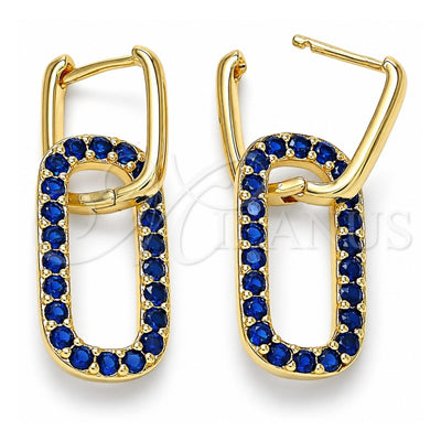 Oro Laminado Huggie Hoop, Gold Filled Style Paperclip Design, with Sapphire Blue Cubic Zirconia, Polished, Golden Finish, 02.210.0471.2.12