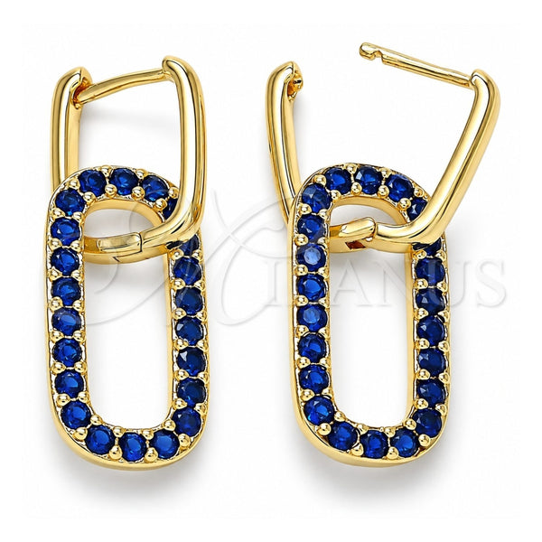 Oro Laminado Huggie Hoop, Gold Filled Style Paperclip Design, with Sapphire Blue Cubic Zirconia, Polished, Golden Finish, 02.210.0471.2.12
