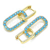 Oro Laminado Huggie Hoop, Gold Filled Style Paperclip Design, with Turquoise Cubic Zirconia, Polished, Golden Finish, 02.210.0471.3.12
