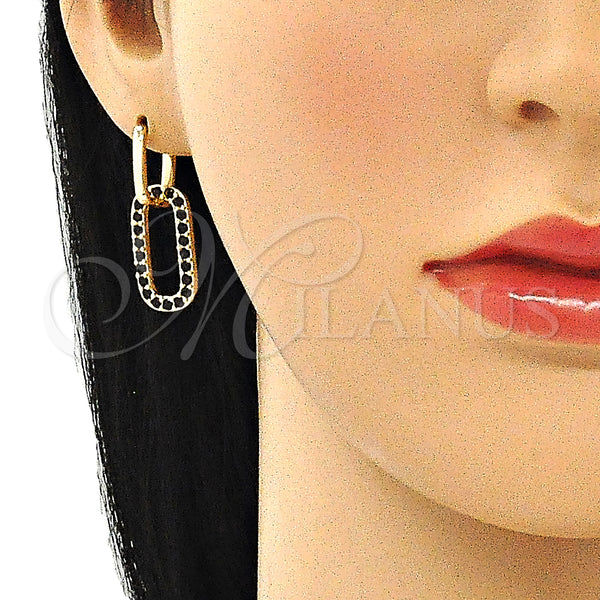 Gold Filled Hoop Earrings — Huggie Hoop Paperclip Design with Black Cubic Zirconia — alternate product view — SKU 140809 | Oro Laminado aretes de aro — Huggie Hoop Paperclip diseño with negro Cubic Zirconia — SKU 140809