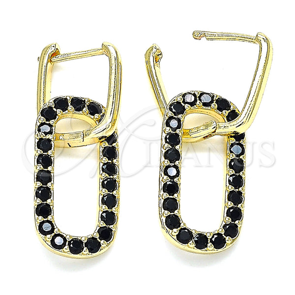 Gold Filled Hoop Earrings — Huggie Hoop Paperclip Design with Black Cubic Zirconia — main product view — SKU 140809 | Oro Laminado aretes de aro — Huggie Hoop Paperclip diseño with negro Cubic Zirconia — SKU 140809
