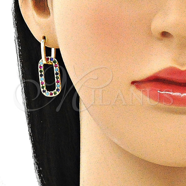 Gold Filled Hoop Earrings — Huggie Hoop Paperclip Design with Multicolor Cubic Zirconia — alternate product view — SKU 140810 | Oro Laminado aretes de aro — Huggie Hoop Paperclip diseño with Multicolor Cubic Zirconia — SKU 140810
