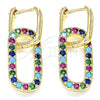 Oro Laminado Huggie Hoop, Gold Filled Style Paperclip Design, with Multicolor Cubic Zirconia, Polished, Golden Finish, 02.210.0471.5.12