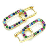 Oro Laminado Huggie Hoop, Gold Filled Style Paperclip Design, with Multicolor Cubic Zirconia, Polished, Golden Finish, 02.210.0471.5.12